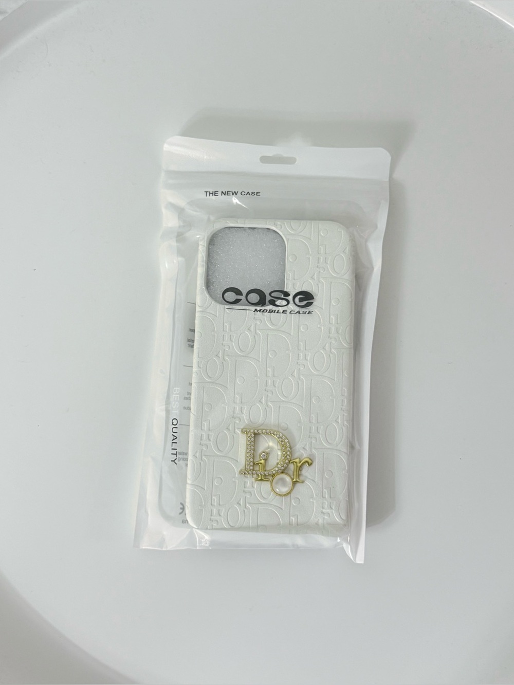 New iPhone 14 Pro Max White Monogram Hard Case Rhinestone Charm